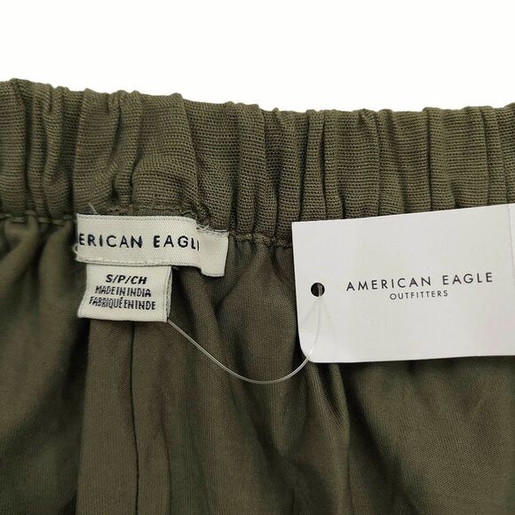 American Eagle Crop Wide Leg Pants Womens Small Green Pull-On Linen Blend - Picture 12 of 13